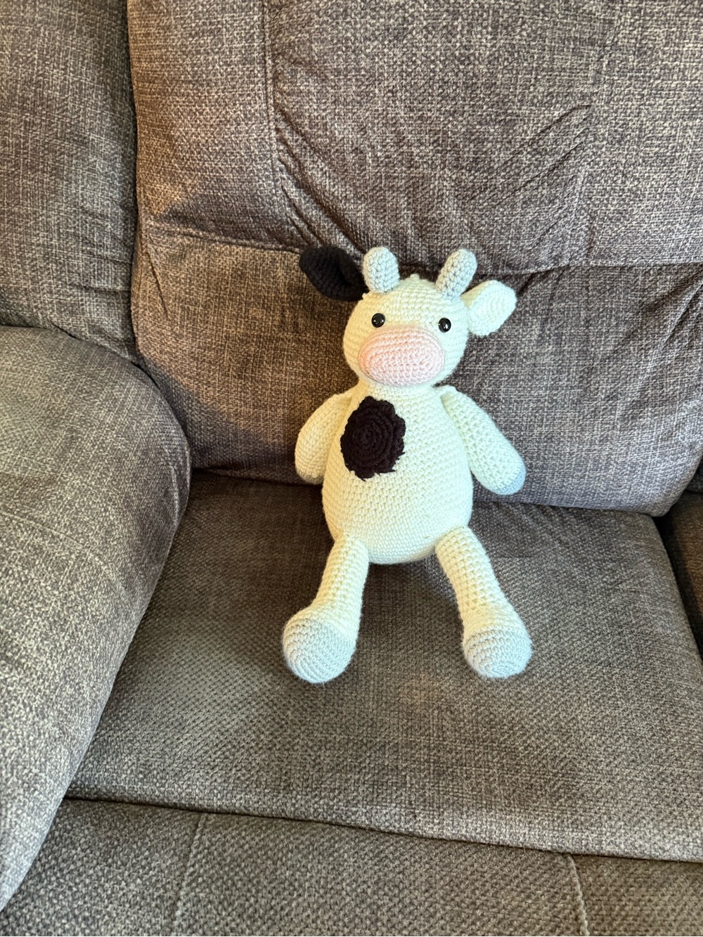 Handmade Crochet Cow Plush Toy - Cream with Black Spot